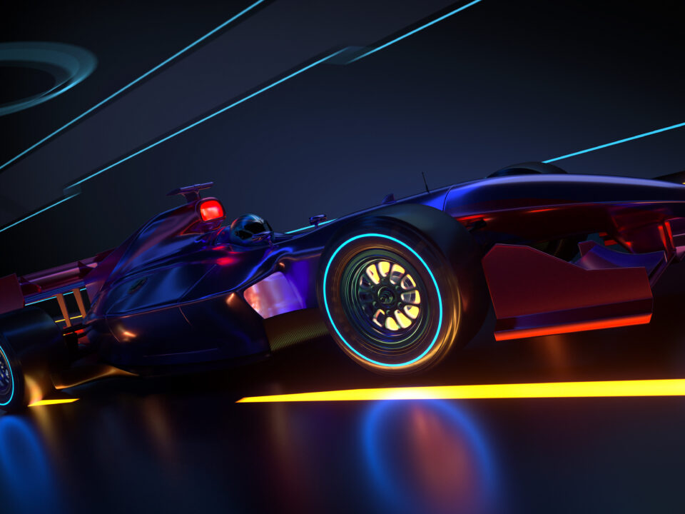 race car speeding along a futuristic tunnel