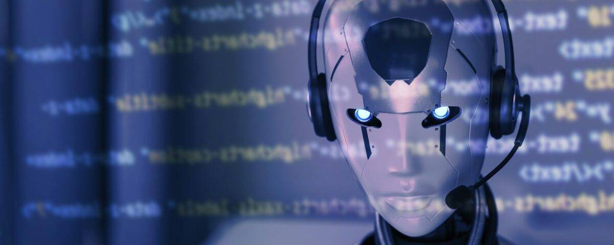 Ai robot checking code on the computer screen